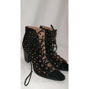 Etc Gladiator Lace Up Black Suede High Heels Size